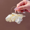 Six Color Translucent Fabric Petal Flower Hoop Earrings view 4