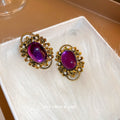 Purple Oval Cabochon Vintage Style Clip On Earrings view 2