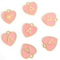 Pink Alphabet Heart Enamel Charms in Gold Tone, 26 Letters and Set view 3