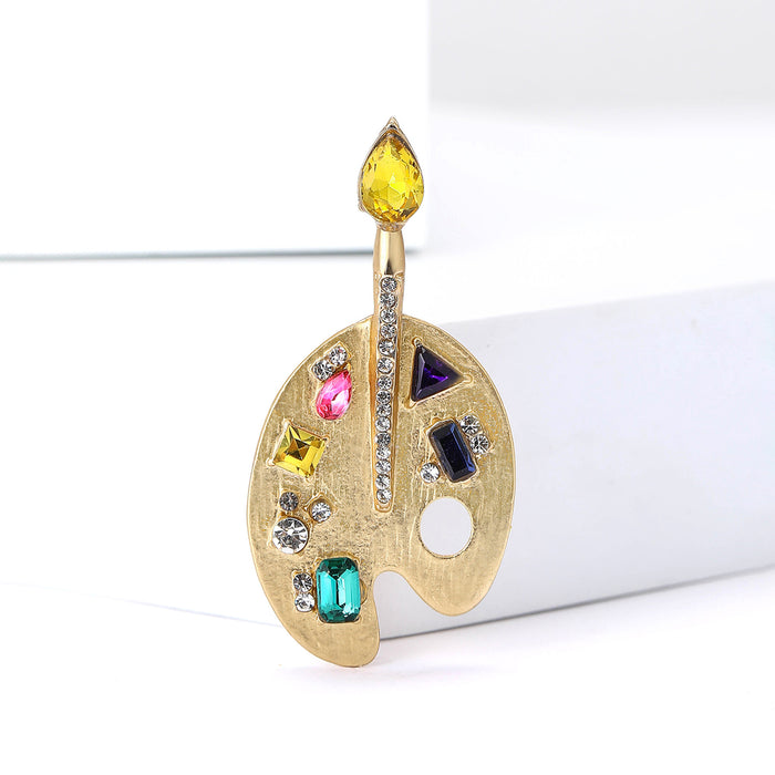 Artist Palette and Brush Brooch With Multicolor Crystals