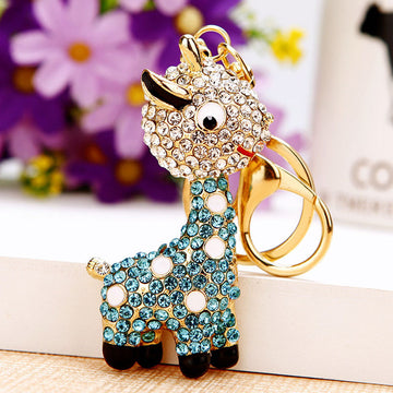 Crystal Giraffe Keychains in Plain and Braided Fortune Loop Options