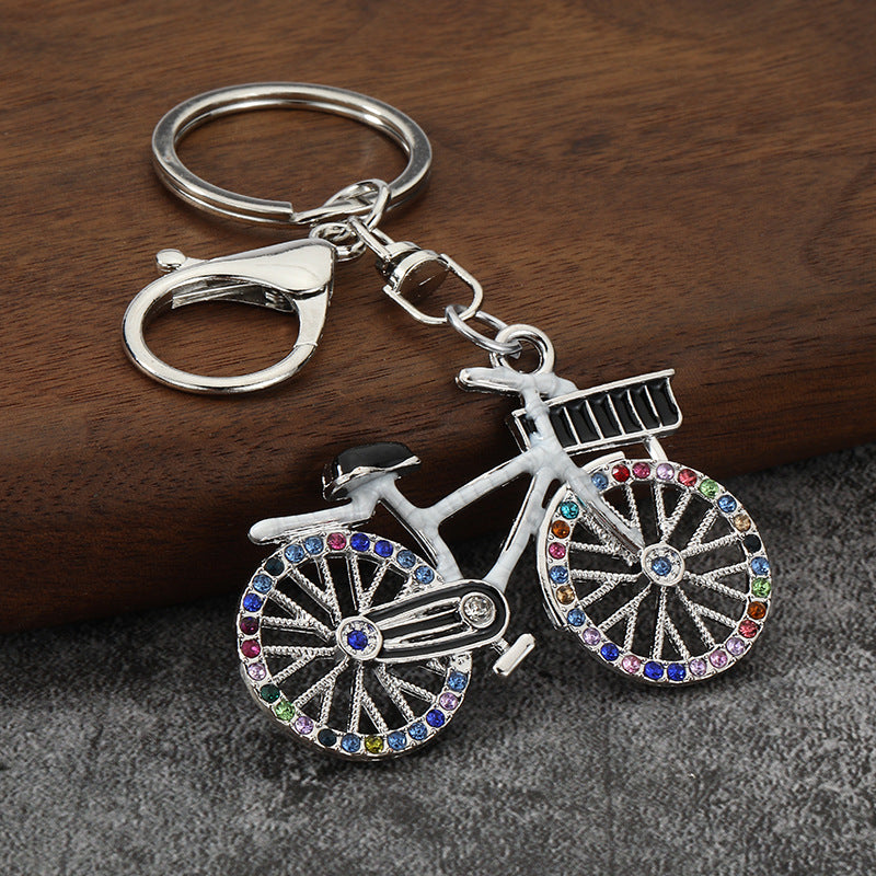 Rhinestone Bicycle Keychain, Alloy Bike Model Pendant Charm