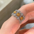 Two Tone Crystal Floral Cluster Adjustable Open Ring view 4