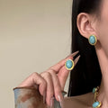 Gold Multi-Strand Oval Cabochon Necklace and Stud Earrings view 4