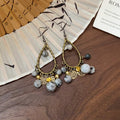 Antique Tone Teardrop Frame Beaded Hook Earrings Jewelry Pair view 7