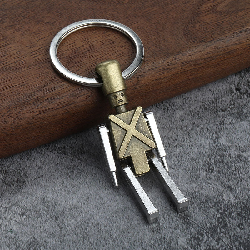 Vintage Articulated Alloy Robot Keychain Pendant Gift Accessory