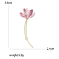 Enamel Magnolia Flower Stem Brooch Pink Red Gold Tone Pin view 5