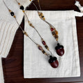 Red And Black Acorn Pendant Long Mixed Beaded Necklace view 4