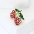 Pink Crystal Twin Cherry Brooch Green Enamel Leaves view 3