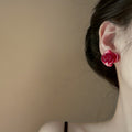 Layered Resin Rose Stud Earrings in Pink Yellow Blue and Red view 4
