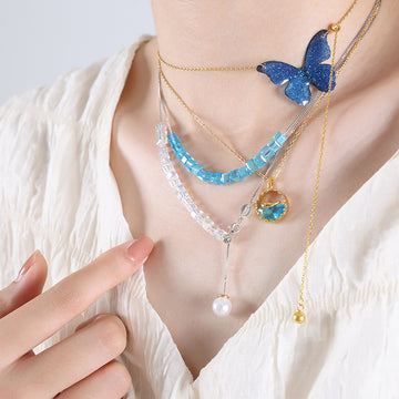 Blue Accent Necklaces Pearl Drop Or Bird Pendant Styles