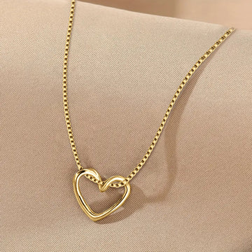 Interlocking Open Heart Pendant Necklace in Gold Tone Finish