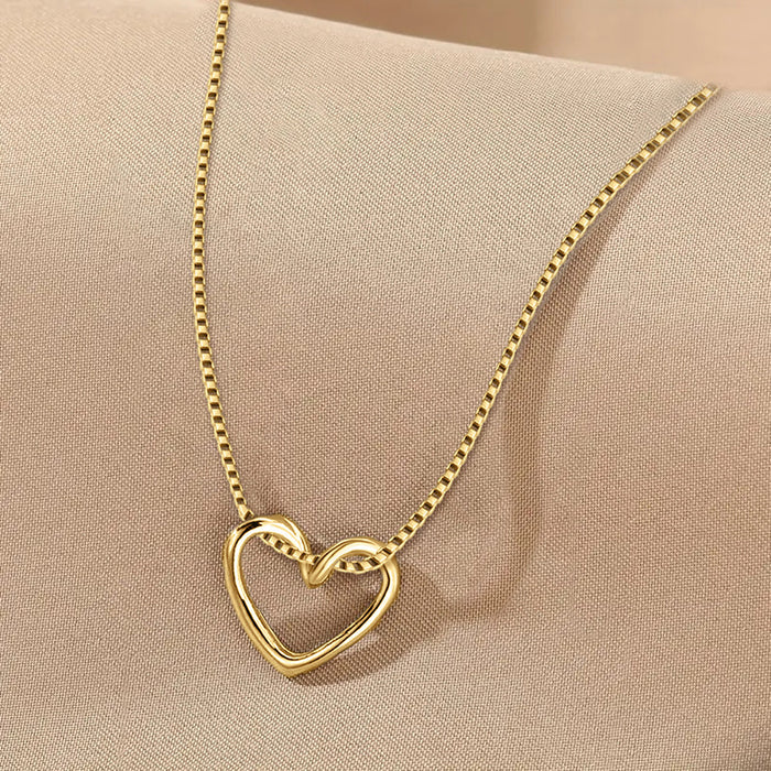 Interlocking Open Heart Pendant Necklace in Gold Tone Finish