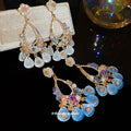 Floral Crystal Pearl Chandelier Stud Earrings With Decorative Metal Accents view 2