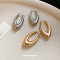 Double Teardrop Hoop Earrings in Gold and Silver Tone view 3