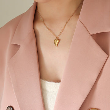 Smooth Heart Pendant Necklace Gold Steel Fine Cable Chain