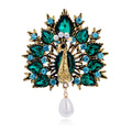 Green Peacock Tassel Crystal Metal Brooch Pin for Jackets and Lapels view 1