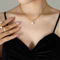 Double Figaro Freshwater Pearl Drop Necklace Gold Steel view 4