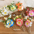 Fabric Plumeria Flower Hair Fork Comb Pins Seven Colors view 2