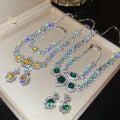 Square Cut Crystal Necklace Bracelet Stud Set Pieces view 4