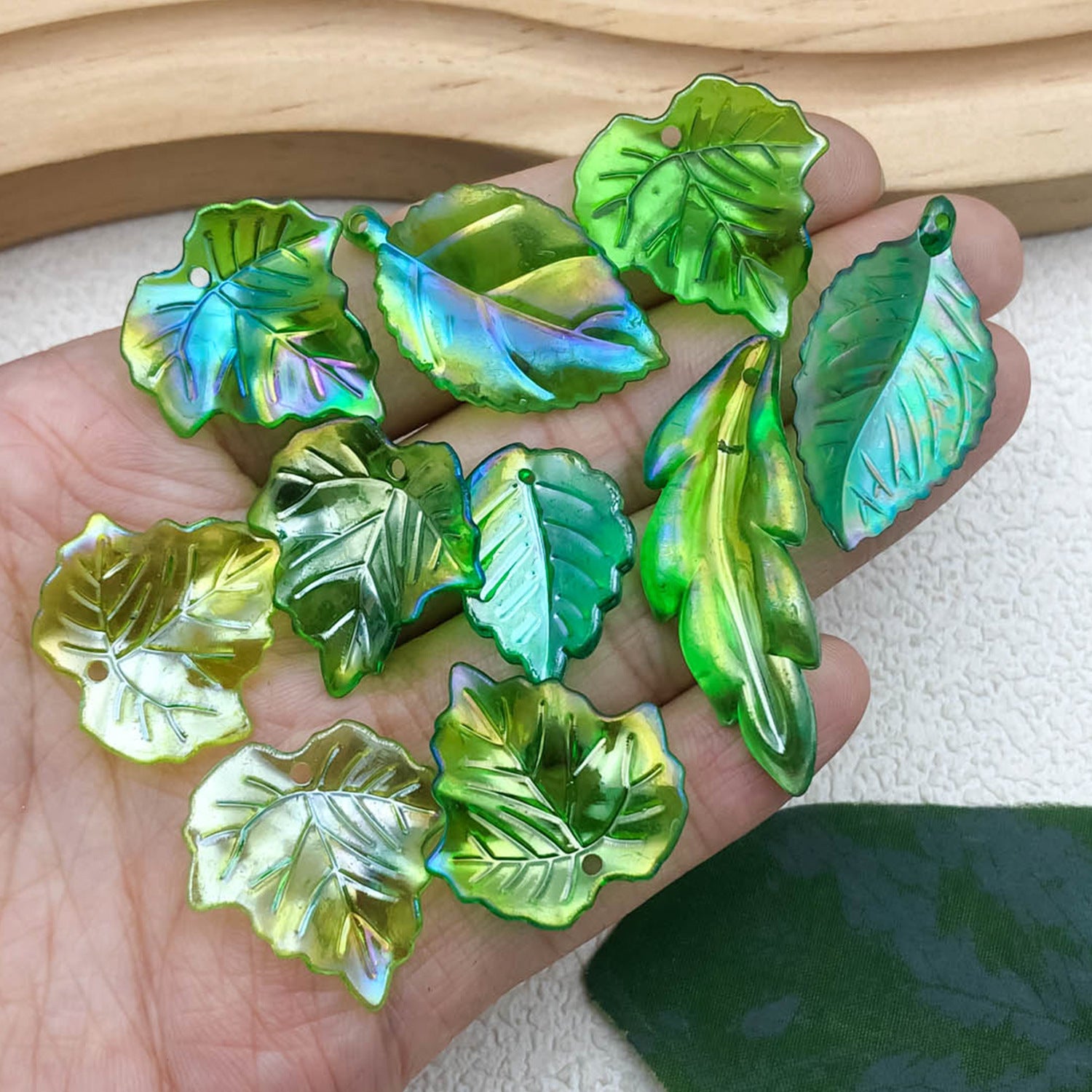 Acrylic Strawberry Leaf Charm Pendants