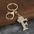 Gold-Tone Rhinestone Crown Letter Keychain With Key Ring view 10