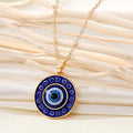 Gold Tone Round Crystal Evil Eye Pendant Necklaces in Four Colors view 4