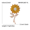 Crystal Sunflower Stem Brooch in Yellow or Pink Petals view 4