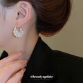 Pearl Openwork Basket Hoop Earrings in Silver Tone view 3