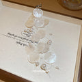 White Pearl Shell Disc Y Necklace Cascading Ear Clip view 4