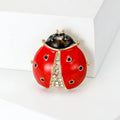 Red Enamel Ladybug Metal Brooch with Crystal Details view 2