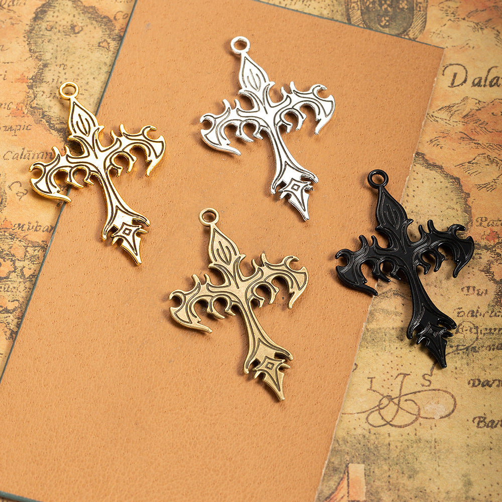 Vintage Punk Flame Cross Alloy Pendant Charm 54x34mm