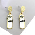 Gold Tone Clear Rectangle Black Rose Drop Stud Earrings view 6