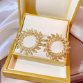 Gold and Silver Open Leaf Wreath Round Stud Earrings view 2