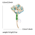 Gold Enamel Flower Brooch Pearl Drop Clear Rhinestone Pin view 5