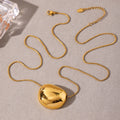 Stainless Steel Hollow Bean Oval Pendant Necklaces Gold Steel Sizes view 4