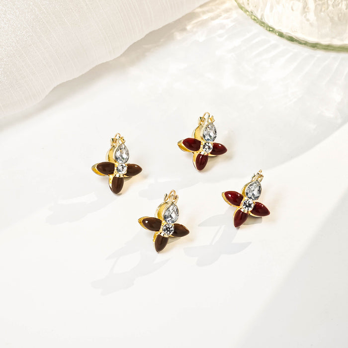 Brown and Burgundy Petal Clear Look Floral Stud Earrings