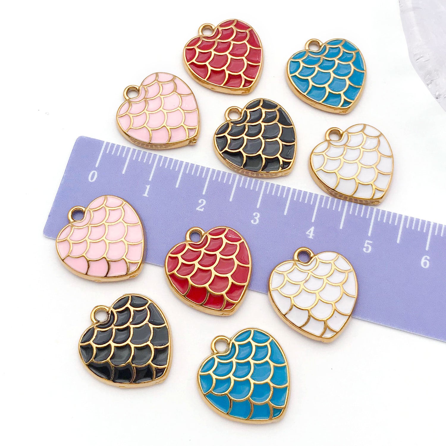 16x18mm Stainless Steel Enamel Fish Scale Heart Charm Pendant for DIY Necklace Earring Keychain