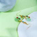 Gold Tone Jade Peace Buckle Drop Earrings Coin Charm Snake view 2