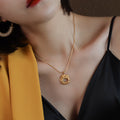 Textured Organic Hollow Circle Pendant Necklace Snake Chain view 3