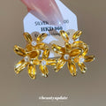 Gold Amber Petal Flower Stud Earrings with Layered Blooms view 2