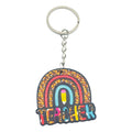 Rainbow Pencil Teacher Printed Wood Keychain Ring Metal Charm view 5