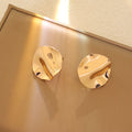 Gold Tone Hammered Round Disc Oversized Stud Earrings view 4