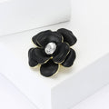 Enamel Camellia Flower Brooch Gold Edge Clear Center Crystal view 3