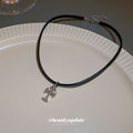 Black Leather Cord Cross Pendant Choker Necklace Single Style view 2