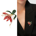 Red and Green Crystal Flower Brooch With Curved Stem view 2