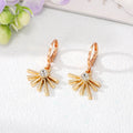 Gold Tone Crystal Bee and Sunburst Huggie Drop Earrings view 2