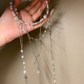 Silver Tone Cross And Pearl Necklace With Layered Drop Chains view 4