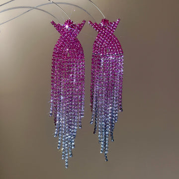 Long Crystal Fringe Earrings in Five Bright Colors