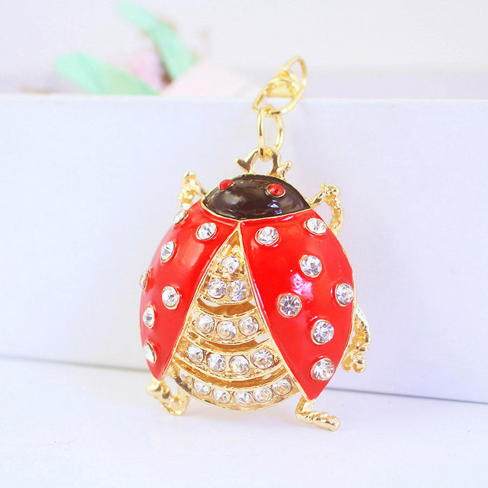 Rhinestone Beetle Keychain, Crystal Insect Bag Charm for Car Keys